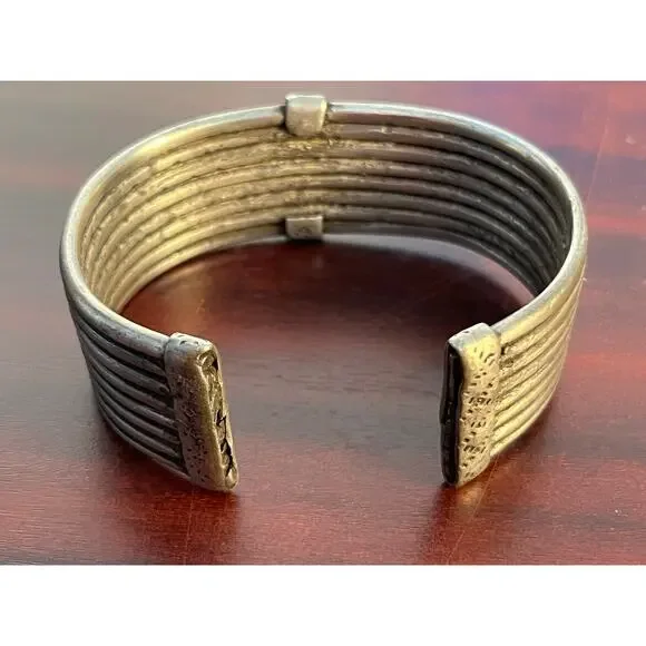 VTG Sterling Silver Ribbed Cuffed Bracelet Brutalist Tribal Southwestern 96gm - Picture 4 of 6